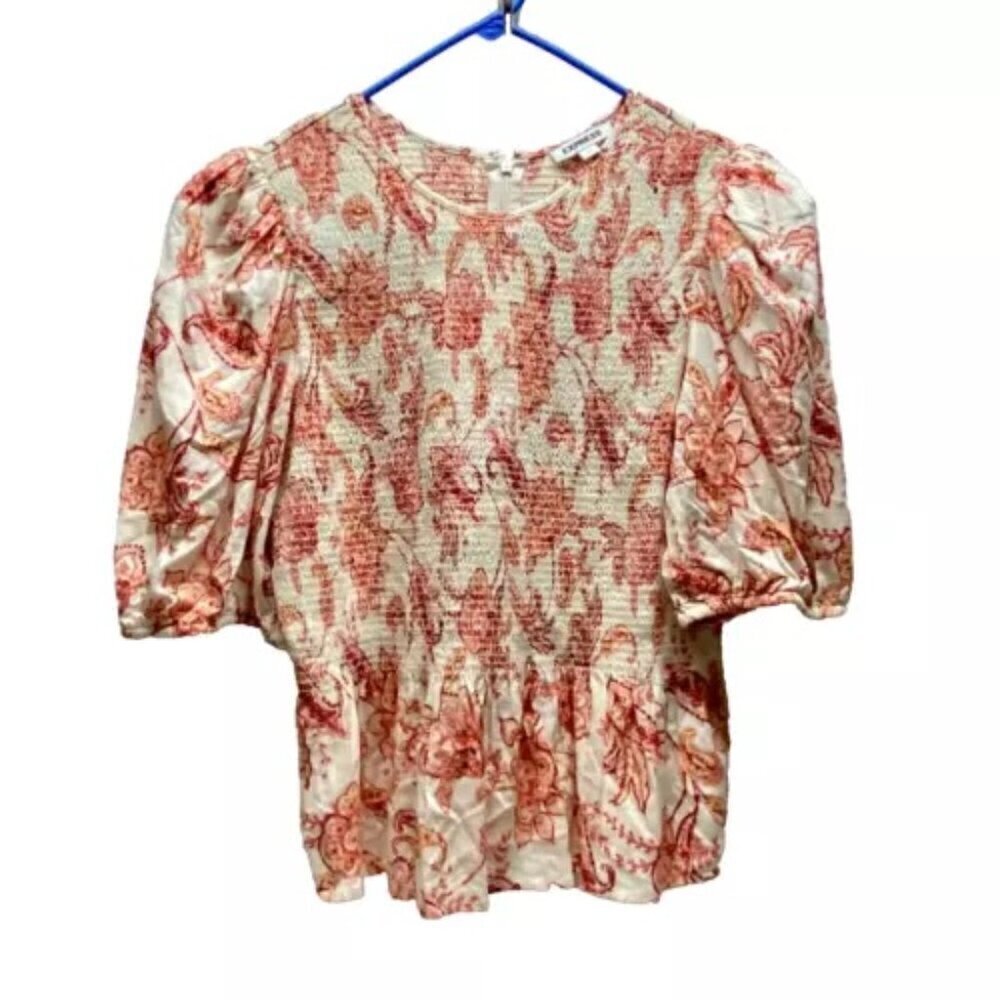 Express Brand‎ Pheasant Style Short Sleeve Floral Print Blouse Ladies Large NWOT